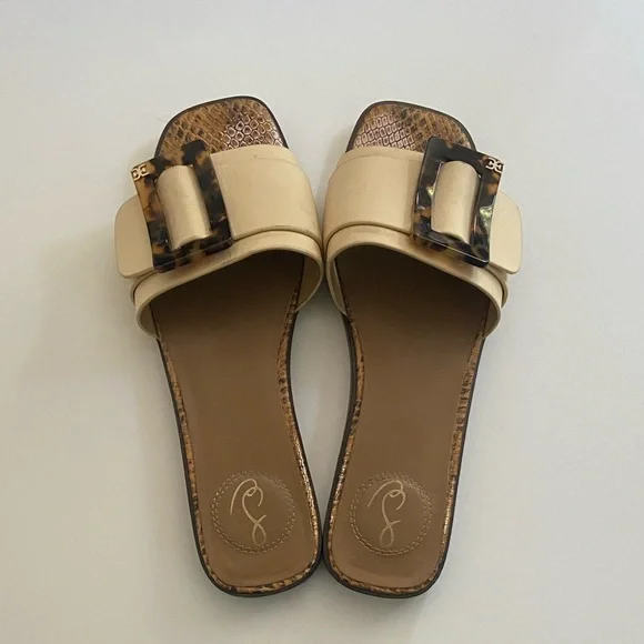 Sam Edelman Inez Slide Cream Sandals Tortoise Oversized Buckle, Size 7.5 - Picture 3 of 7